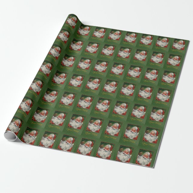 Victorian Postcard Santa Christmas gift wrap (Unrolled)