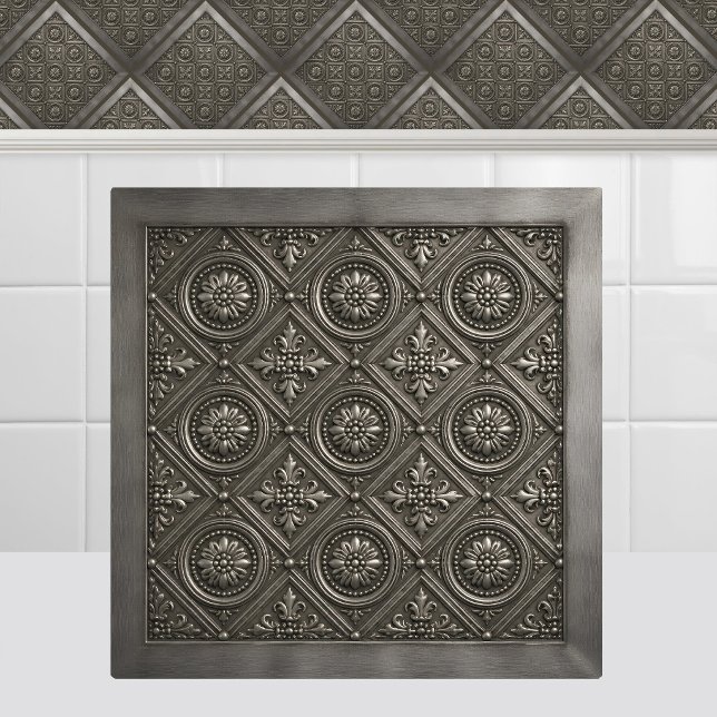 Victorian Pressed Tin Rosette Silver Metal Grid Tile (Victorian Pressed Tin Rosette Silver Metal Grid Ceiling Ceramic Tile)