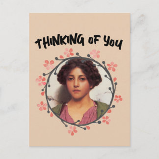 Victorian pretty lady thinking of you postcard