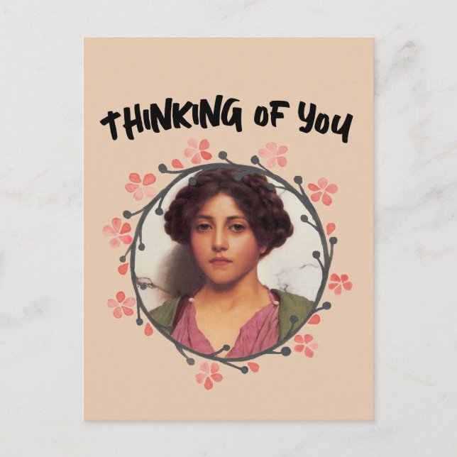 Victorian pretty lady thinking of you postcard (Front)