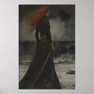 Victorian Princess With Sword Seascape Art Poster