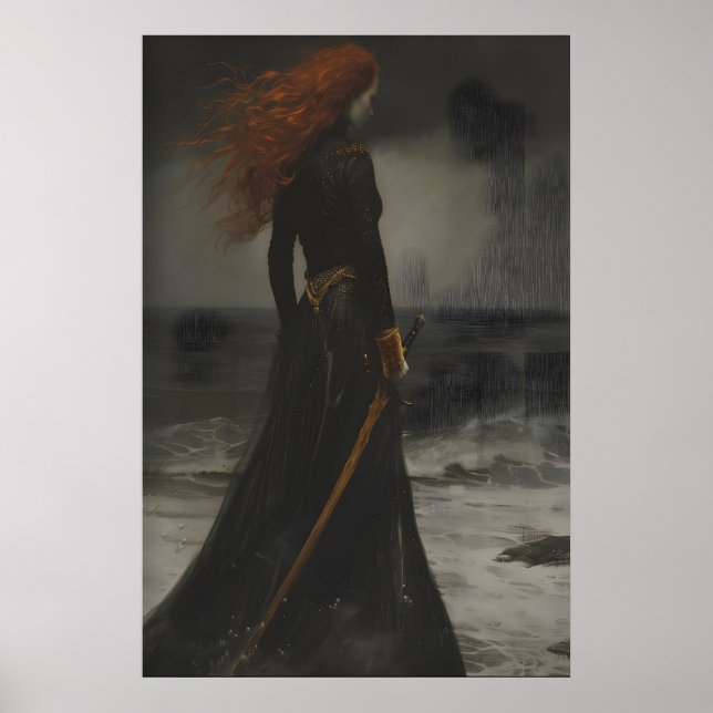 Victorian Princess With Sword Seascape Art Poster (Front)