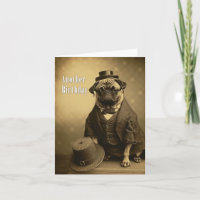 Victorian Pug Birthday Card - Funny picture of Pug