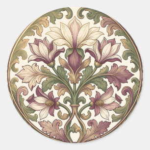 Victorian Purple Cream Ornate Floral  Classic Round Sticker