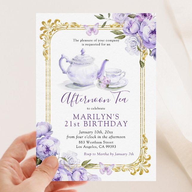 Victorian Purple Floral Birthday Tea Party Invitation (Creator Uploaded)