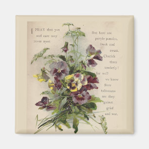 Victorian Purple Pansies Poem Magnet