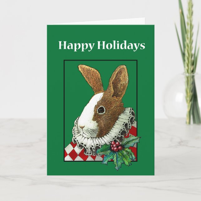 Victorian Rabbit Christmas Holiday Card (Front)