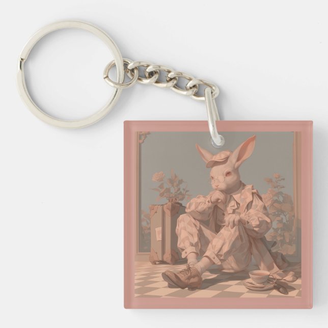 Victorian Rabbit Waits, Spring Key Ring (Front)
