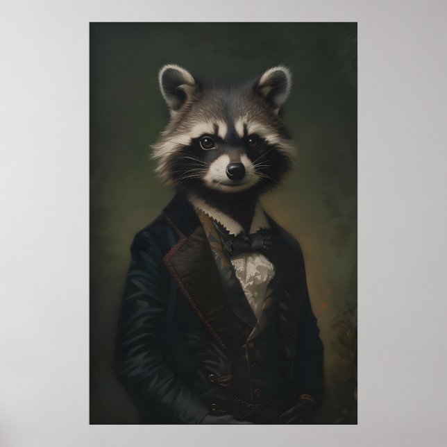 Victorian Racoon Portrait, Gothic Art Print (Front)
