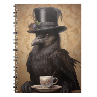 Victorian Raven Enjoying Coffee - Ruled Notebook