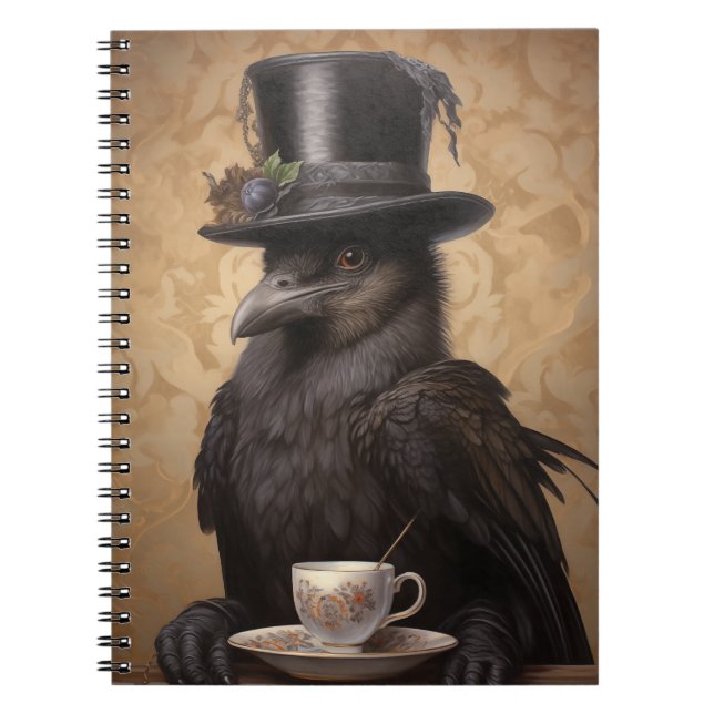 Victorian Raven Enjoying Coffee - Ruled Notebook (Front)
