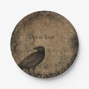 Victorian raven Illustration Halloween themed Paper Plate