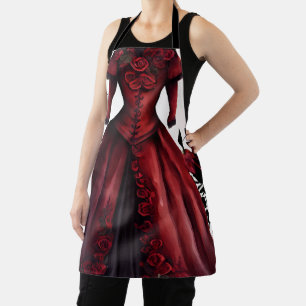 Victorian Red Dress and Heels Antique Roses Gown Apron