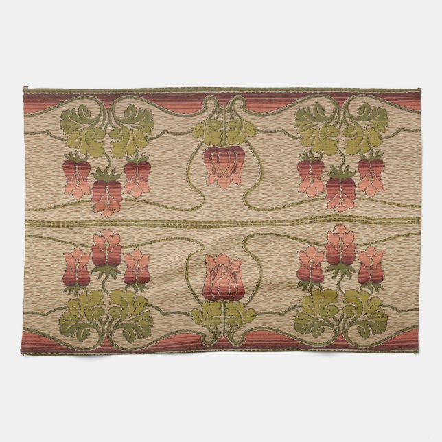 Victorian red floral frieze tea towel (Horizontal)
