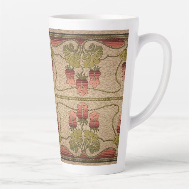 Victorian red floral tulip frieze York wallpaper Latte Mug (Right)
