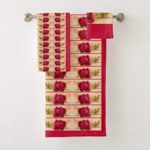 Victorian red rose bath towel set