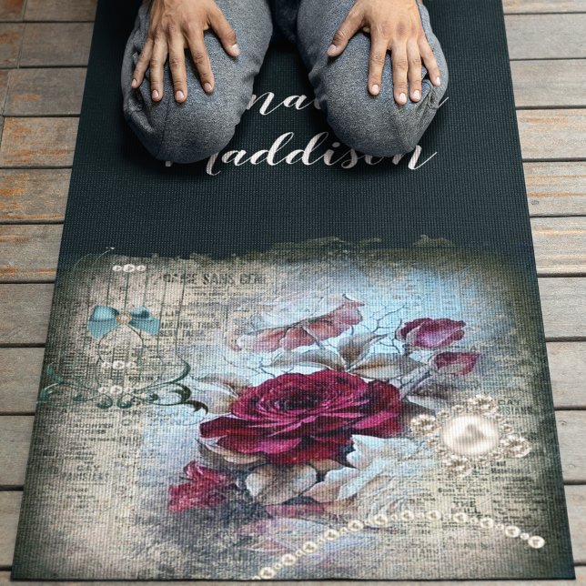 Victorian Red Rose Ephemera Yoga Mat (Creator Uploaded)