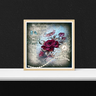 Victorian Red Rose Ephemeral Grunge Poster