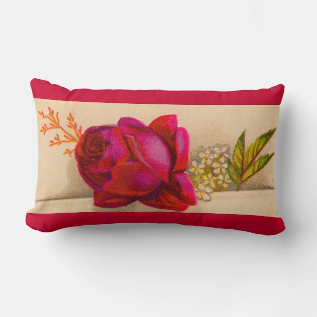 Victorian red rose lumbar cushion (Front)
