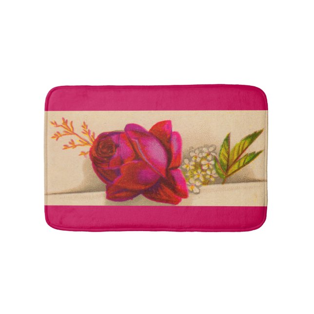 Victorian red rose print bath mat (Front)