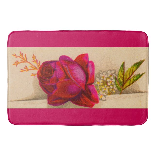 Victorian red rose print bath mat (Front)
