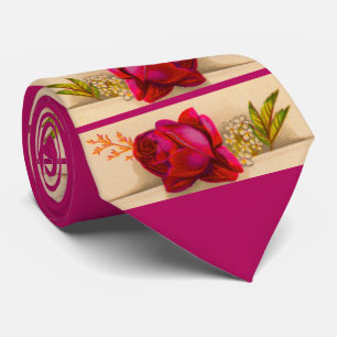 Victorian red rose print tie