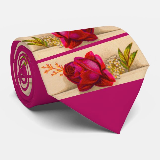 Victorian red rose print tie (Rolled)