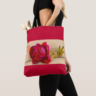 Victorian red rose tote bag