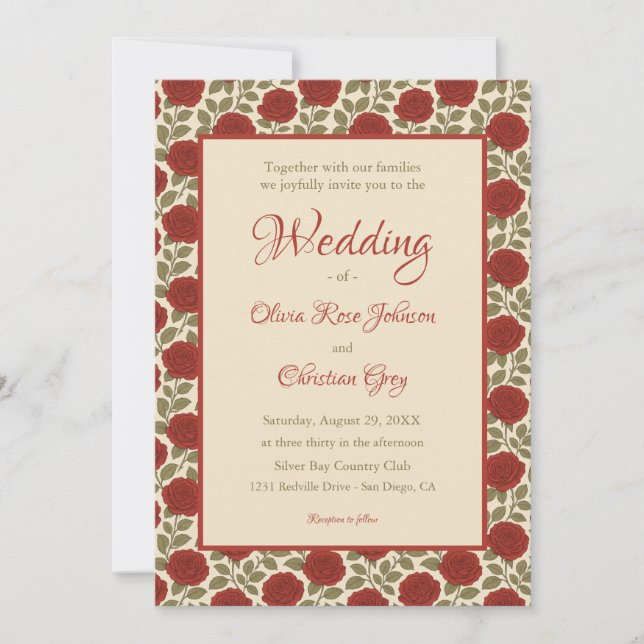 Victorian Red Rose Wedding Invitation (Front)