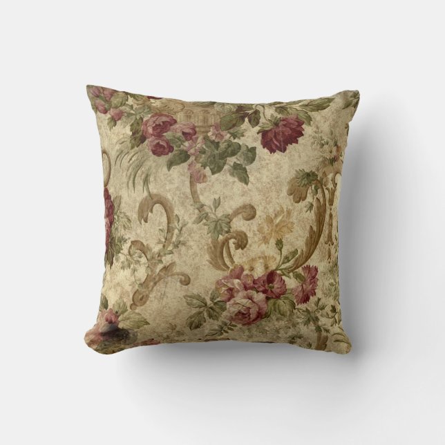Victorian Red Roses and Scrolls Cushion (Front)