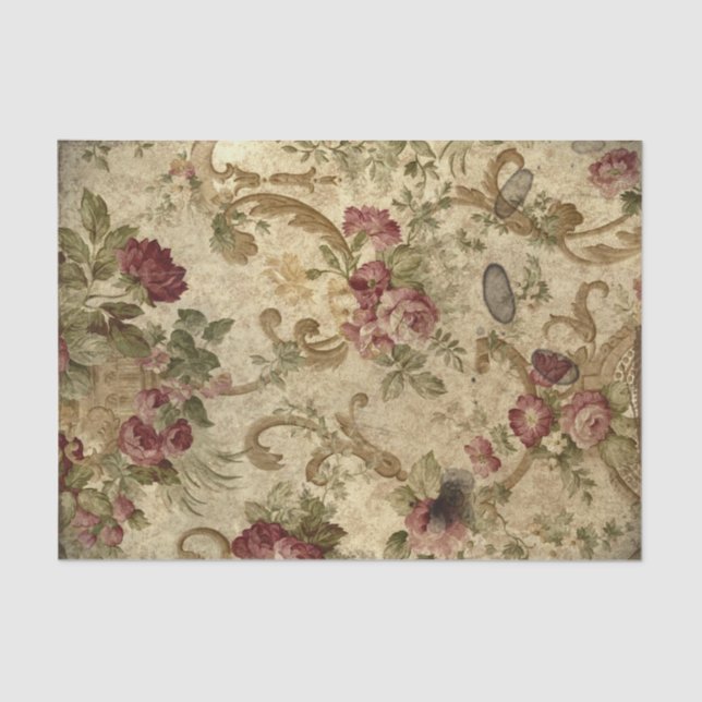 Victorian Red Roses and Scrolls Tissue Paper (Front)