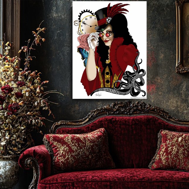 Victorian Red Steampunk Black Octopus Poster (Creator Uploaded)