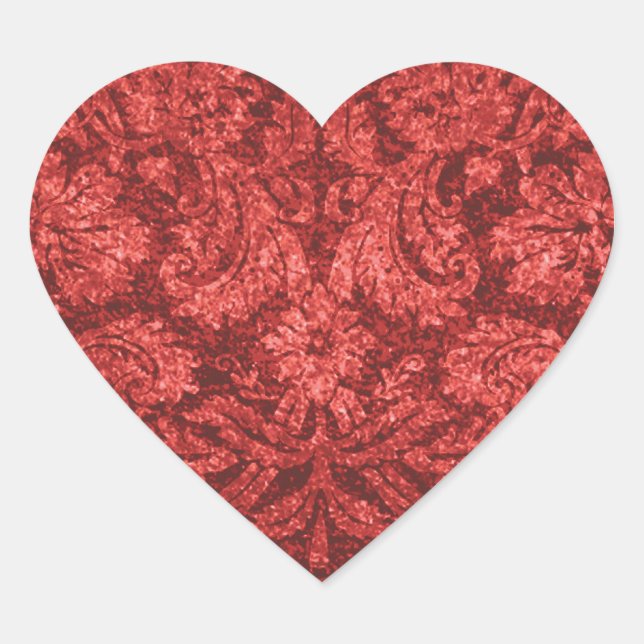 Victorian Red Wallpaper Heart Shape Sticker (Front)