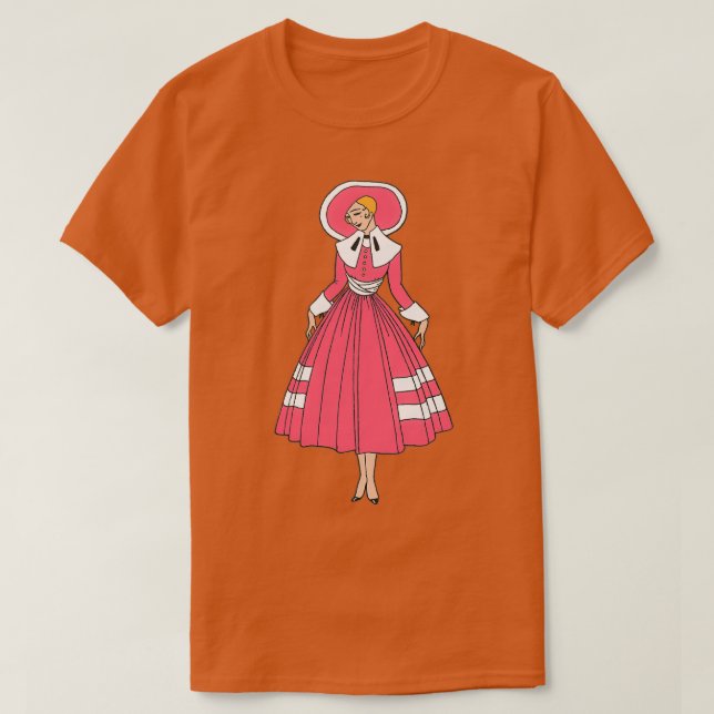victorian redhead woman pink and white elegant ill T-Shirt (Design Front)