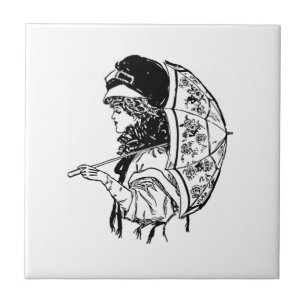 Victorian Regency Woman with Parasol Portrait Tile