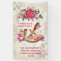 Victorian Rocking Horse & Poinsettia Christmas