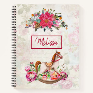 Victorian Rocking Horse & Poinsettia Christmas Notebook