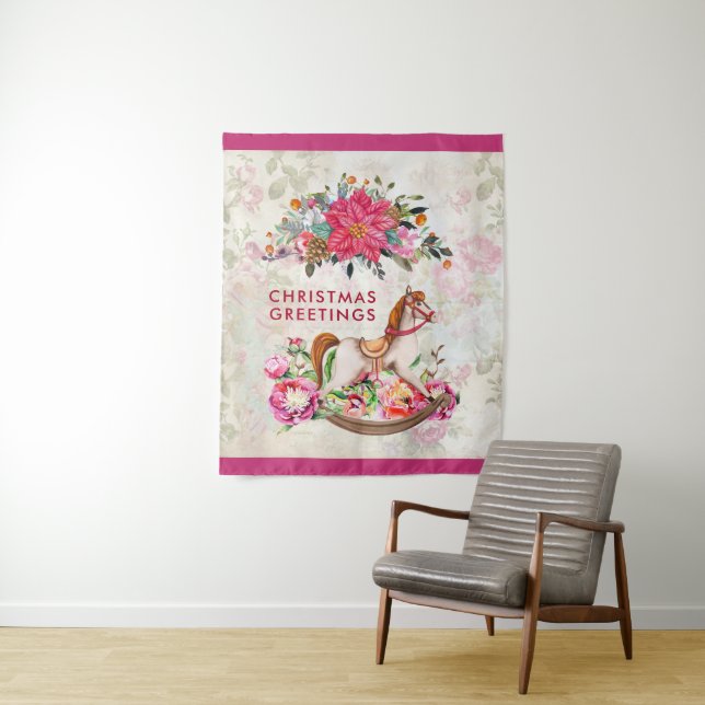 Victorian Rocking Horse & Poinsettia Christmas Tapestry (In Situ)