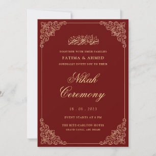 Victorian Rococo Frame Burgundy Red Nikah Ceremony Invitation