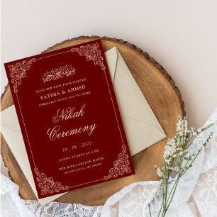 Victorian Rococo Frame Burgundy Red Nikah Ceremony Invitation