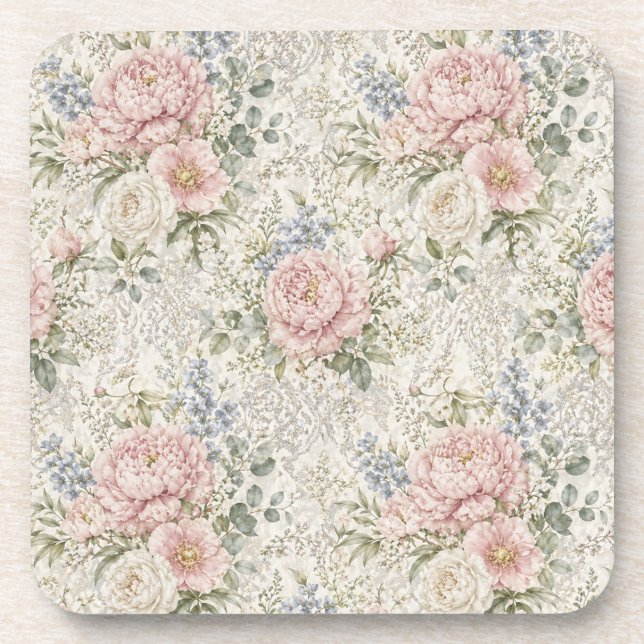 Victorian Romance: Blushing Peonies Delicate Lace Coaster (Front)