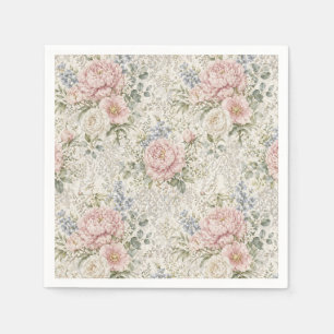 Victorian Romance: Blushing Peonies Delicate Lace Napkin
