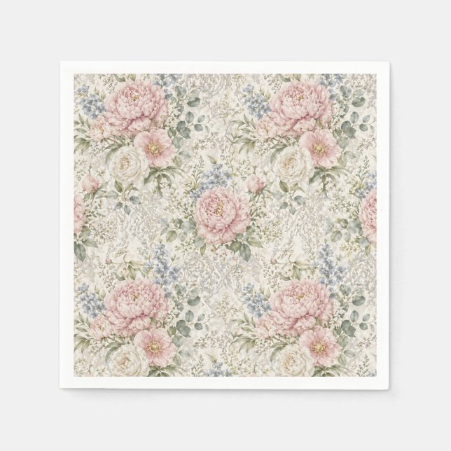 Victorian Romance: Blushing Peonies Delicate Lace Napkin (Front)