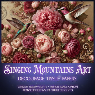 Victorian Romance Hummingbird Floral Decoupage Tissue Paper