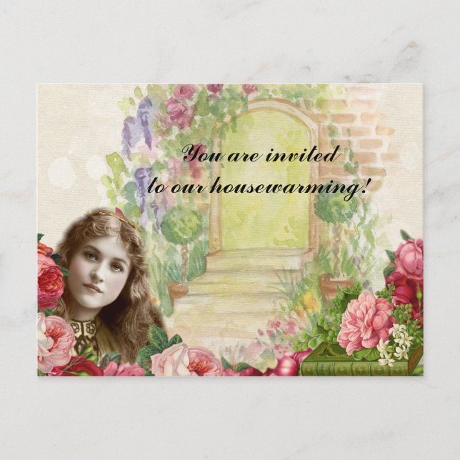 Victorian Romantic Painterly Roses Door Postcard (Front)