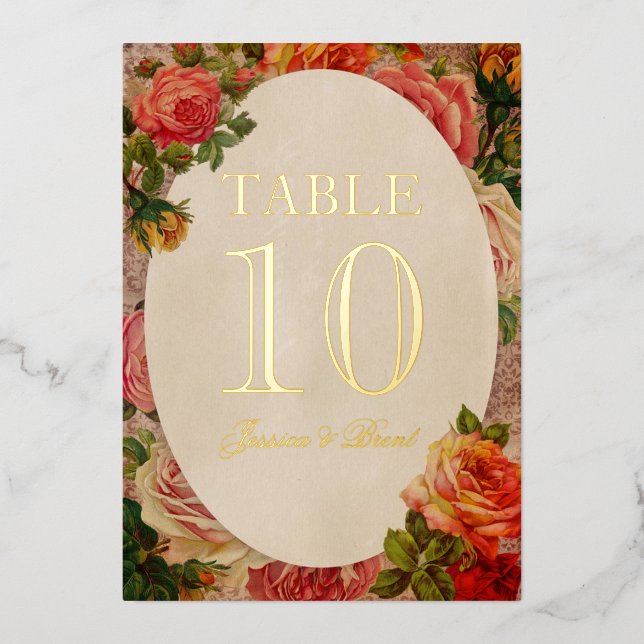 Victorian Romantic Roses Gold Foil Table Numbers (Front)