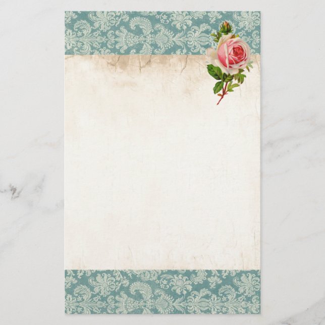 Victorian Rose and Damask Stationery (Front)