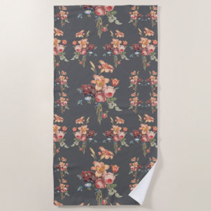 Victorian Rose and Lily Bouquet Beach Towel