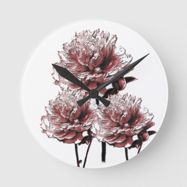 Victorian Rose Coloured Peonies Picture Round Clock (Front)