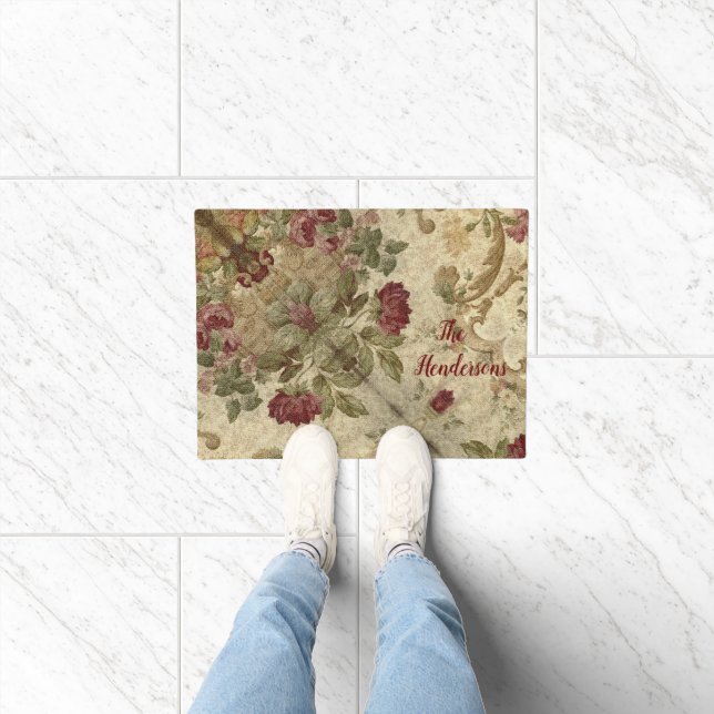 Victorian Rose Design Orig monogram Doormat (Indoor)